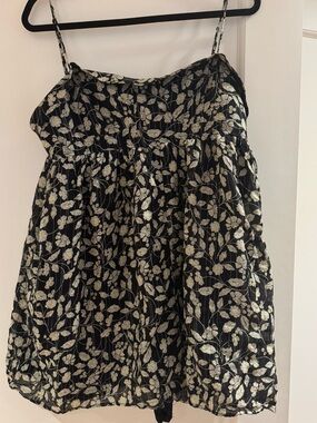 Zara Black and Beige with Silver Sparkle Spaghetti Strap Skort Romper - XL